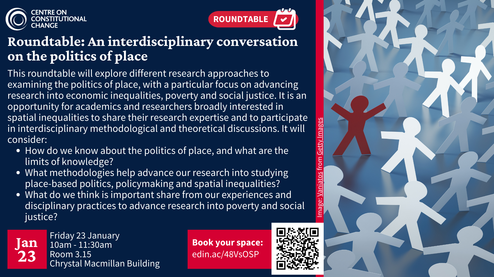 An image of paper cut out people, with accompanying text containing details of the event.