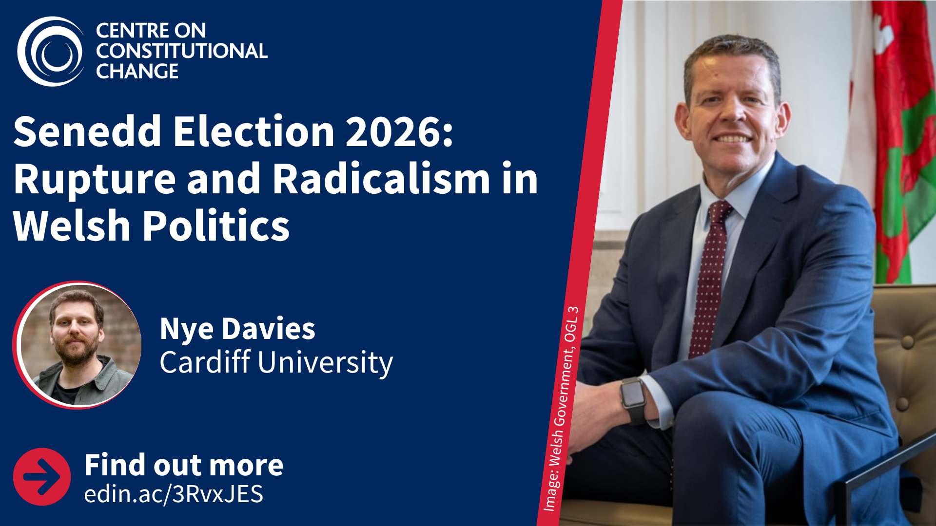 An image of the Welsh First Minister Rhun ap Iorwerth along with an image of the author