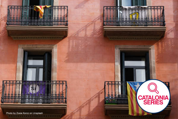 Photo of balconies in Barcelona with the Catalonia flag