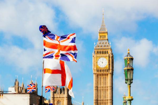 English and British Flags near Westminster
